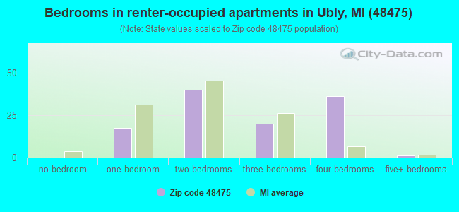 Bedrooms in renter-occupied apartments in Ubly, MI (48475) 