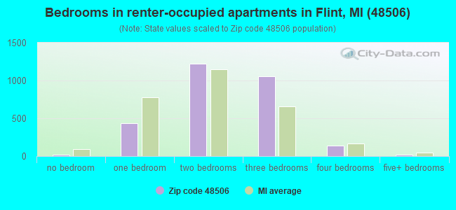 Bedrooms in renter-occupied apartments in Flint, MI (48506) 
