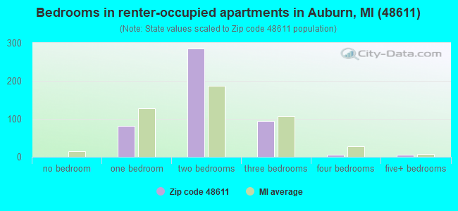 Bedrooms in renter-occupied apartments in Auburn, MI (48611) 