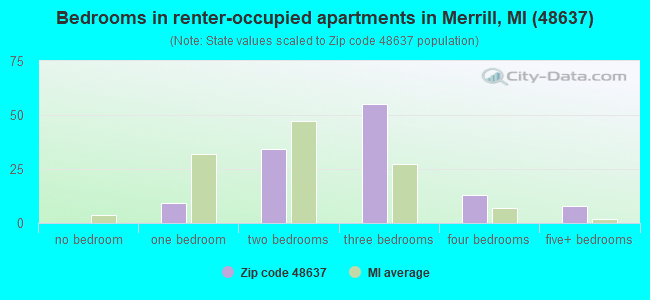 Bedrooms in renter-occupied apartments in Merrill, MI (48637) 