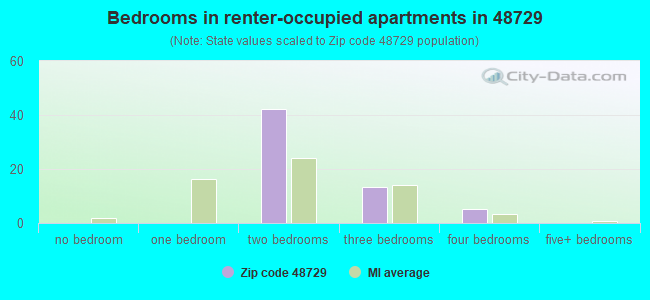 Bedrooms in renter-occupied apartments in 48729 