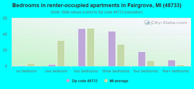 Bedrooms in renter-occupied apartments in Fairgrove, MI (48733) 
