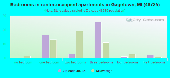 Bedrooms in renter-occupied apartments in Gagetown, MI (48735) 