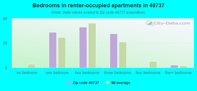 Bedrooms in renter-occupied apartments in 48737 
