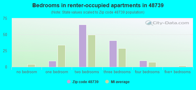 Bedrooms in renter-occupied apartments in 48739 