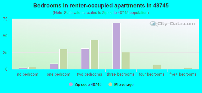 Bedrooms in renter-occupied apartments in 48745 