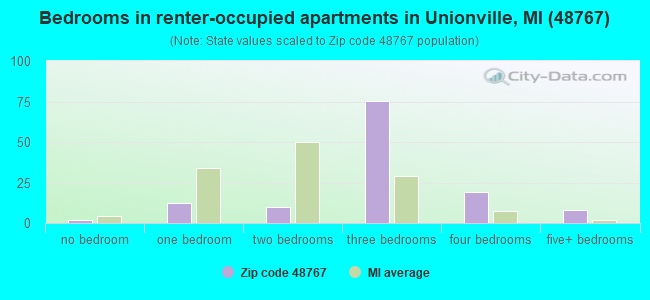Bedrooms in renter-occupied apartments in Unionville, MI (48767) 