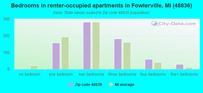 Bedrooms in renter-occupied apartments in Fowlerville, MI (48836) 