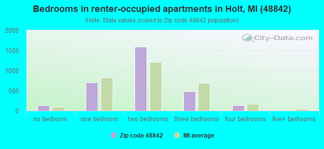 Bedrooms in renter-occupied apartments in Holt, MI (48842) 