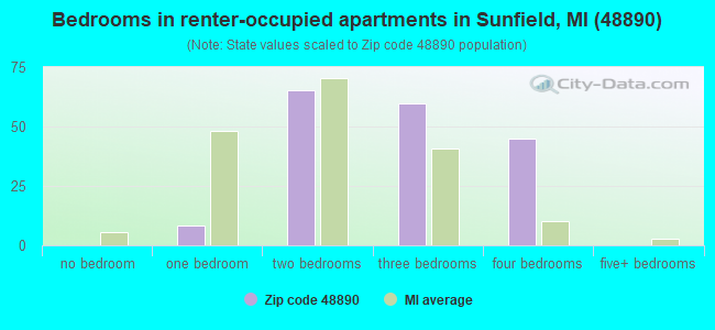 Bedrooms in renter-occupied apartments in Sunfield, MI (48890) 