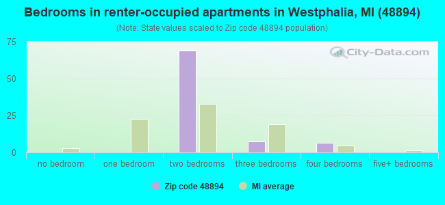 Bedrooms in renter-occupied apartments in Westphalia, MI (48894) 
