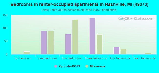 Bedrooms in renter-occupied apartments in Nashville, MI (49073) 