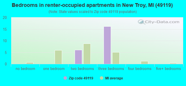 Bedrooms in renter-occupied apartments in New Troy, MI (49119) 