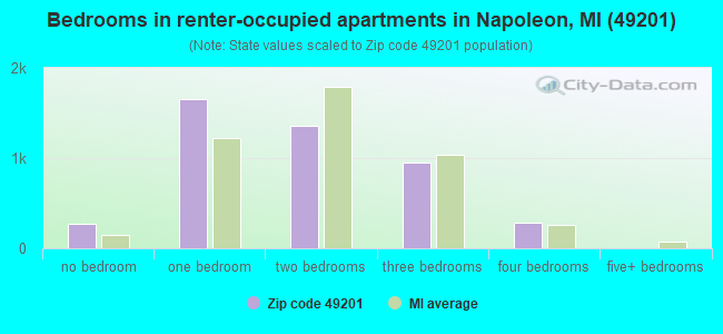 Bedrooms in renter-occupied apartments in Napoleon, MI (49201) 