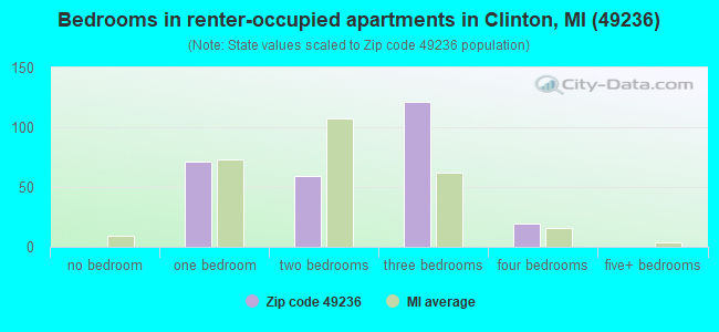Bedrooms in renter-occupied apartments in Clinton, MI (49236) 