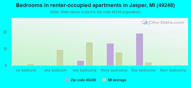 Bedrooms in renter-occupied apartments in Jasper, MI (49248) 