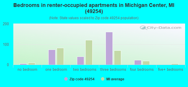 Bedrooms in renter-occupied apartments in Michigan Center, MI (49254) 