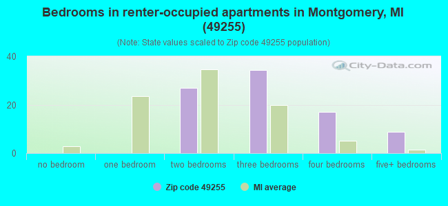 Bedrooms in renter-occupied apartments in Montgomery, MI (49255) 