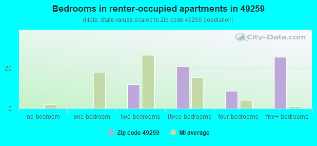 Bedrooms in renter-occupied apartments in 49259 