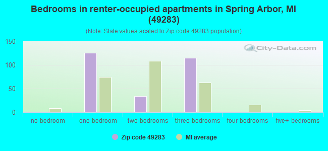 Bedrooms in renter-occupied apartments in Spring Arbor, MI (49283) 
