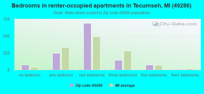 Bedrooms in renter-occupied apartments in Tecumseh, MI (49286) 