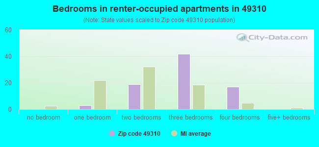Bedrooms in renter-occupied apartments in 49310 