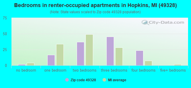 Bedrooms in renter-occupied apartments in Hopkins, MI (49328) 