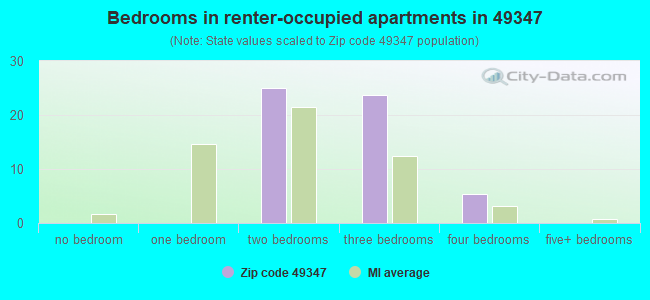 Bedrooms in renter-occupied apartments in 49347 