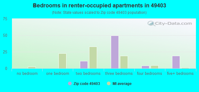 Bedrooms in renter-occupied apartments in 49403 