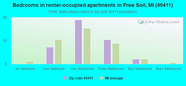 Bedrooms in renter-occupied apartments in Free Soil, MI (49411) 