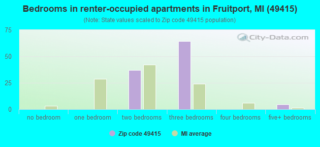 Bedrooms in renter-occupied apartments in Fruitport, MI (49415) 