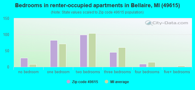 Bedrooms in renter-occupied apartments in Bellaire, MI (49615) 