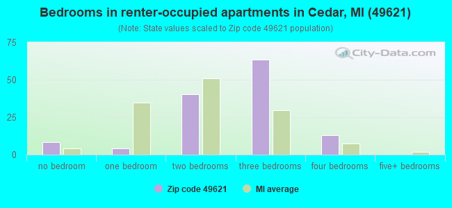 Bedrooms in renter-occupied apartments in Cedar, MI (49621) 