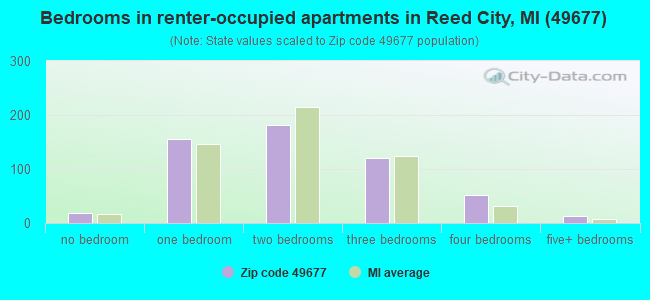 Bedrooms in renter-occupied apartments in Reed City, MI (49677) 