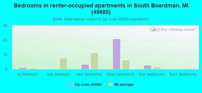 Bedrooms in renter-occupied apartments in South Boardman, MI (49680) 