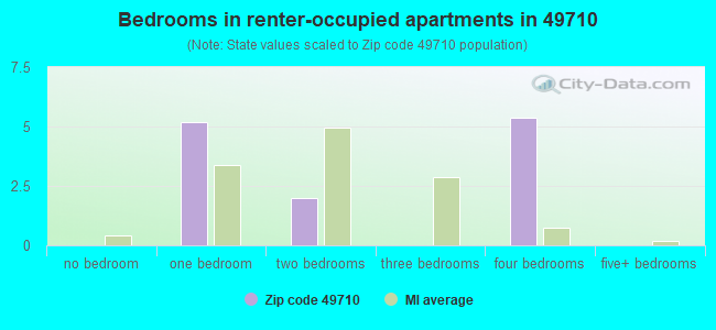 Bedrooms in renter-occupied apartments in 49710 