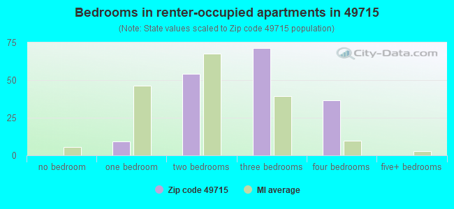 Bedrooms in renter-occupied apartments in 49715 