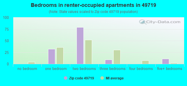 Bedrooms in renter-occupied apartments in 49719 