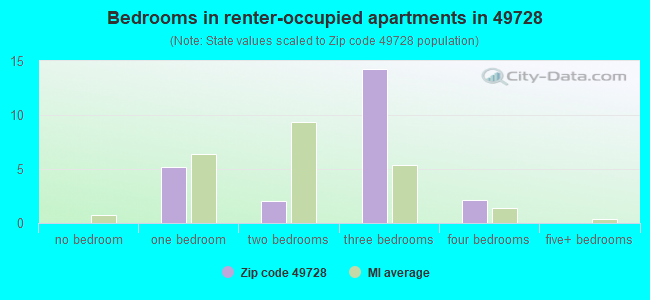 Bedrooms in renter-occupied apartments in 49728 