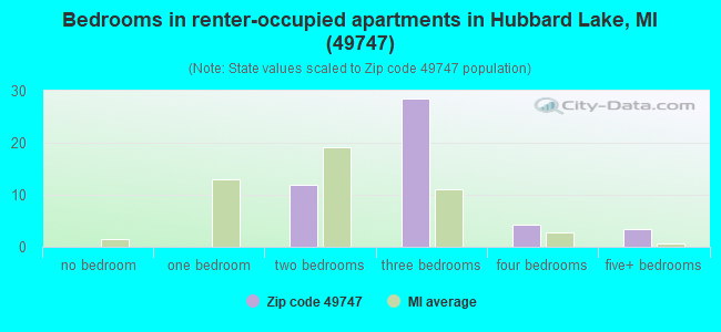 Bedrooms in renter-occupied apartments in Hubbard Lake, MI (49747) 