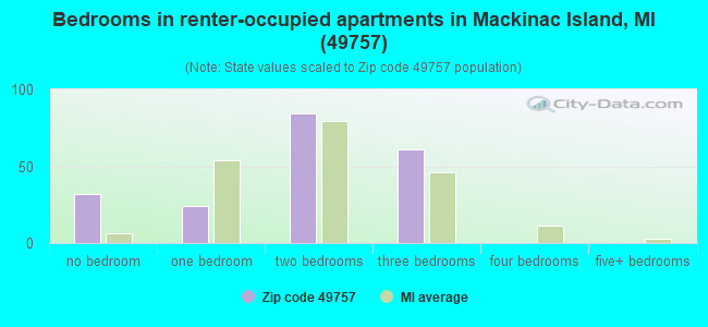 Bedrooms in renter-occupied apartments in Mackinac Island, MI (49757) 