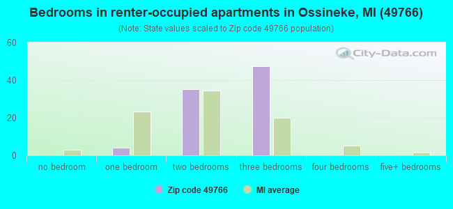 Bedrooms in renter-occupied apartments in Ossineke, MI (49766) 