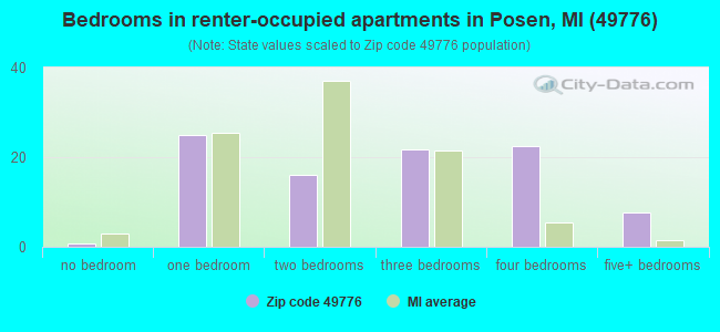 Bedrooms in renter-occupied apartments in Posen, MI (49776) 