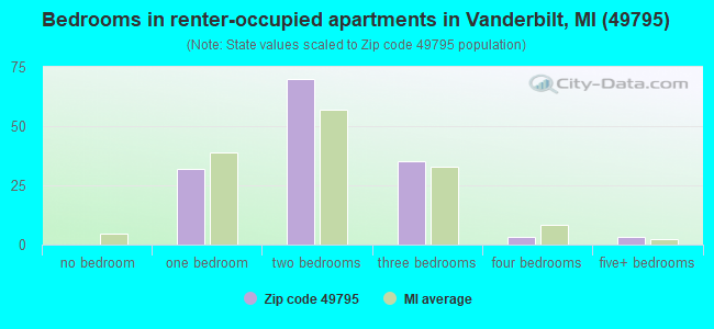 Bedrooms in renter-occupied apartments in Vanderbilt, MI (49795) 