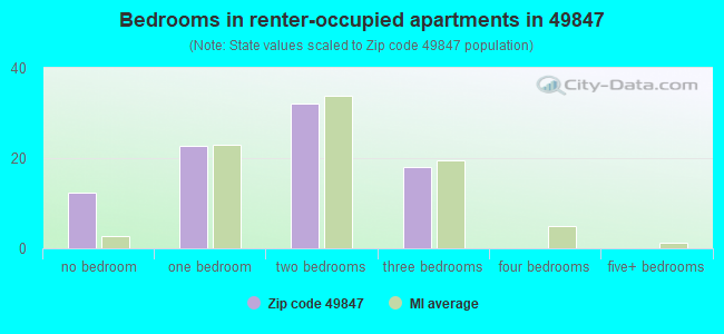 Bedrooms in renter-occupied apartments in 49847 