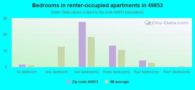 Bedrooms in renter-occupied apartments in 49853 