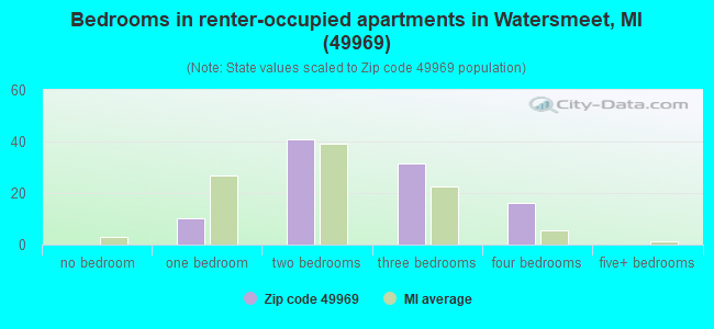 Bedrooms in renter-occupied apartments in Watersmeet, MI (49969) 