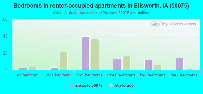 Bedrooms in renter-occupied apartments in Ellsworth, IA (50075) 