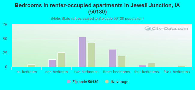 Bedrooms in renter-occupied apartments in Jewell Junction, IA (50130) 