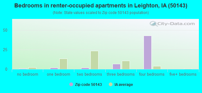 Bedrooms in renter-occupied apartments in Leighton, IA (50143) 